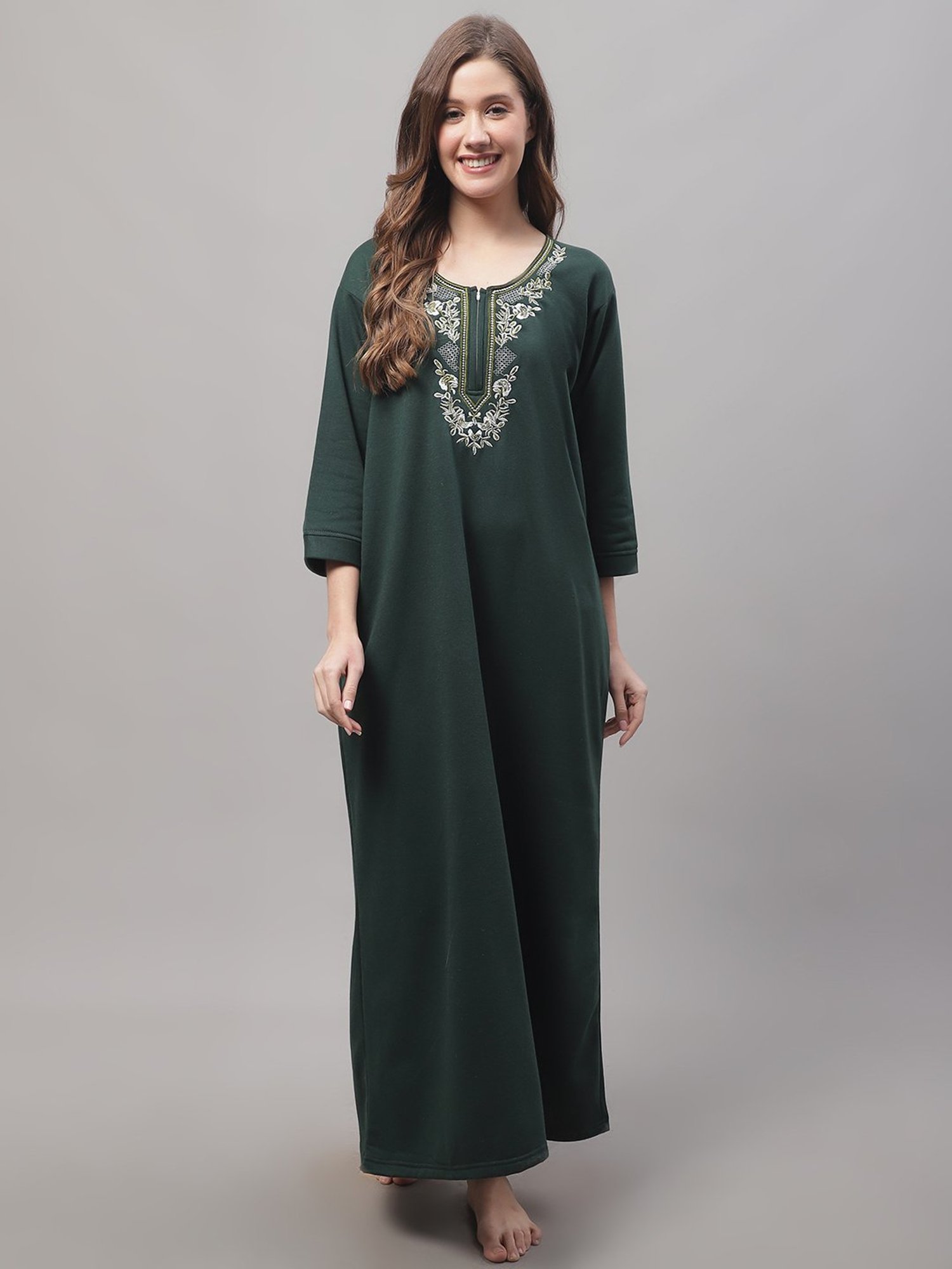 Secret Wish Green Embroidered Nighty