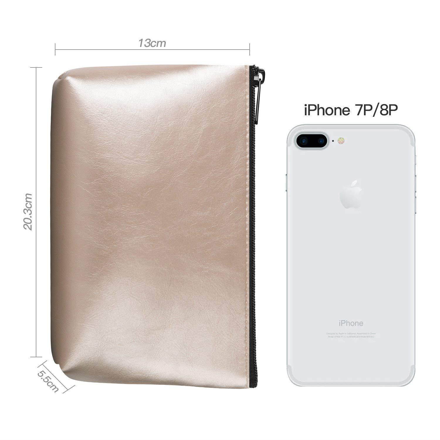 Ayotu PU Leather Lightweight Waterproof Portable Storage Pouch Bag Case Accessories Organizer, Electronics Accessory Travel Organize Case, Cable Management Hard Drive Bag - Gold