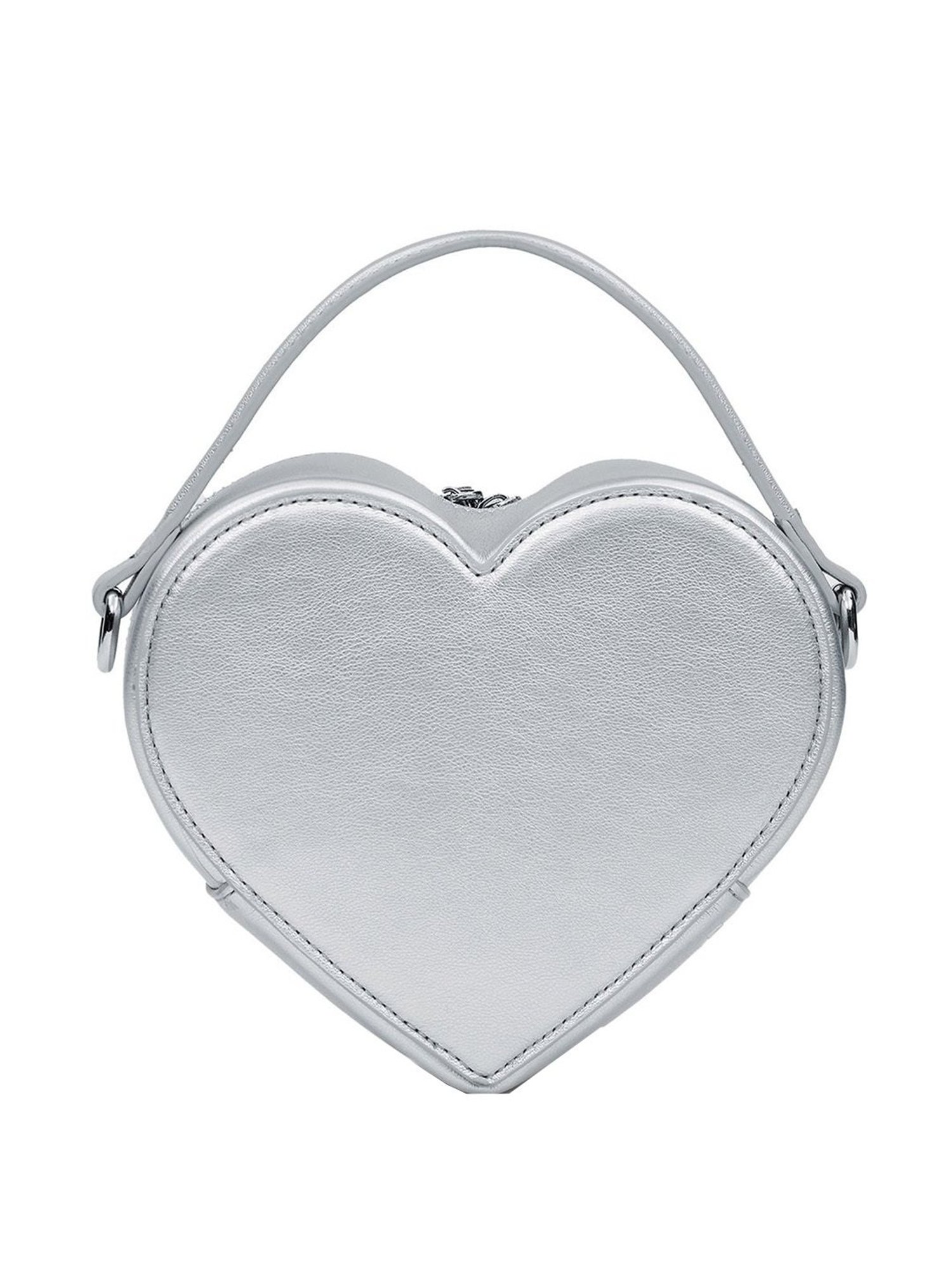 Miraggio Sweet-Heart Silver Faux Leather Solid Sling Handbag