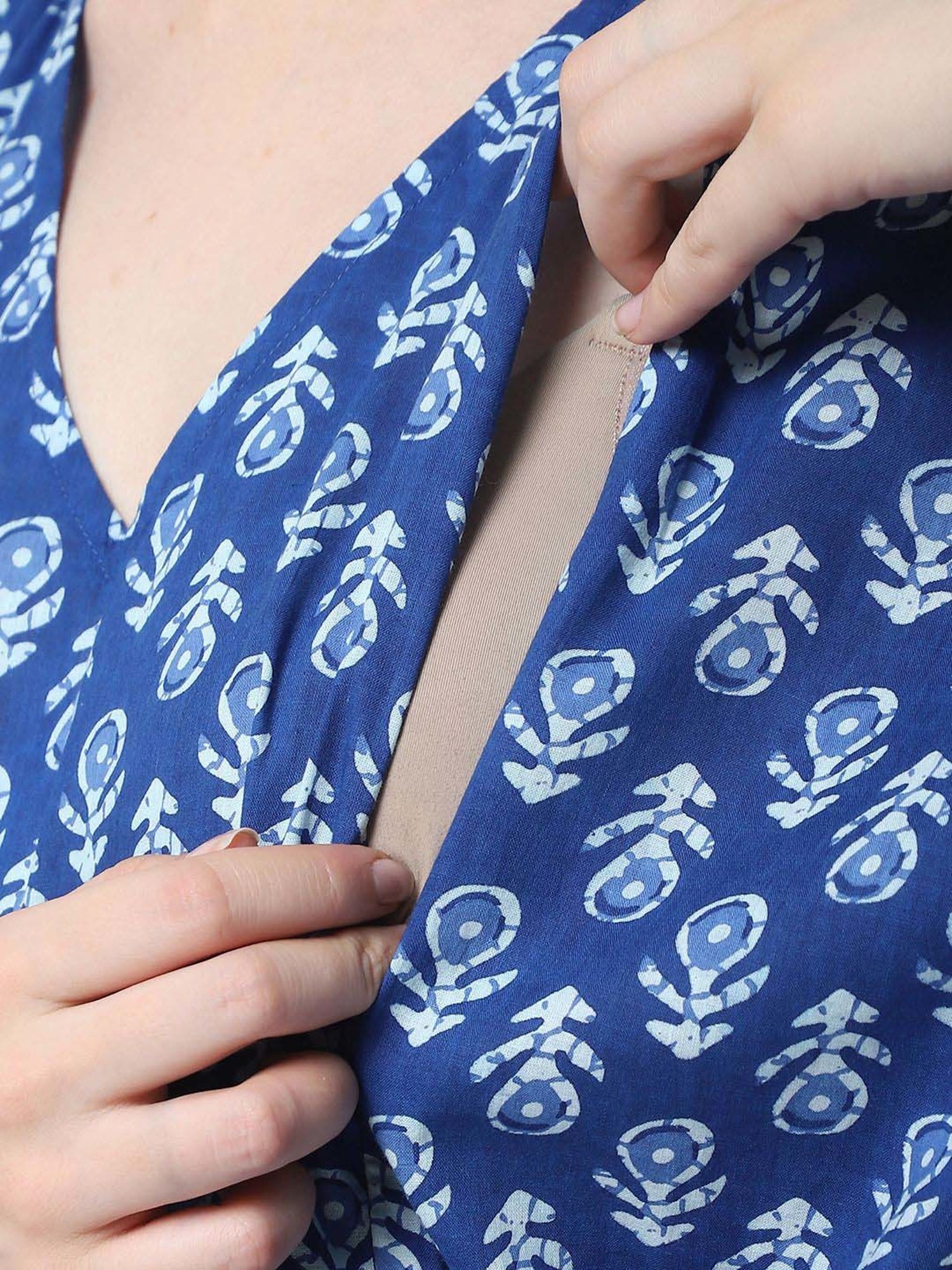 Secret Wish Navy Cotton Printed Straight Kaftan