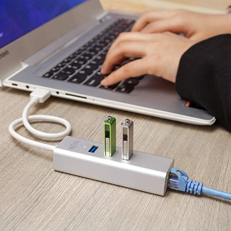 Ethernet Adapter 2 in 1 USB C to Gigabit Ethernet Converter Compatible Thunderbolt 3 Aluminum USB 30 RJ45 Network Adapter with 3 Port Hub for PC Mac Linux MacBook Air Windows Surface Pro