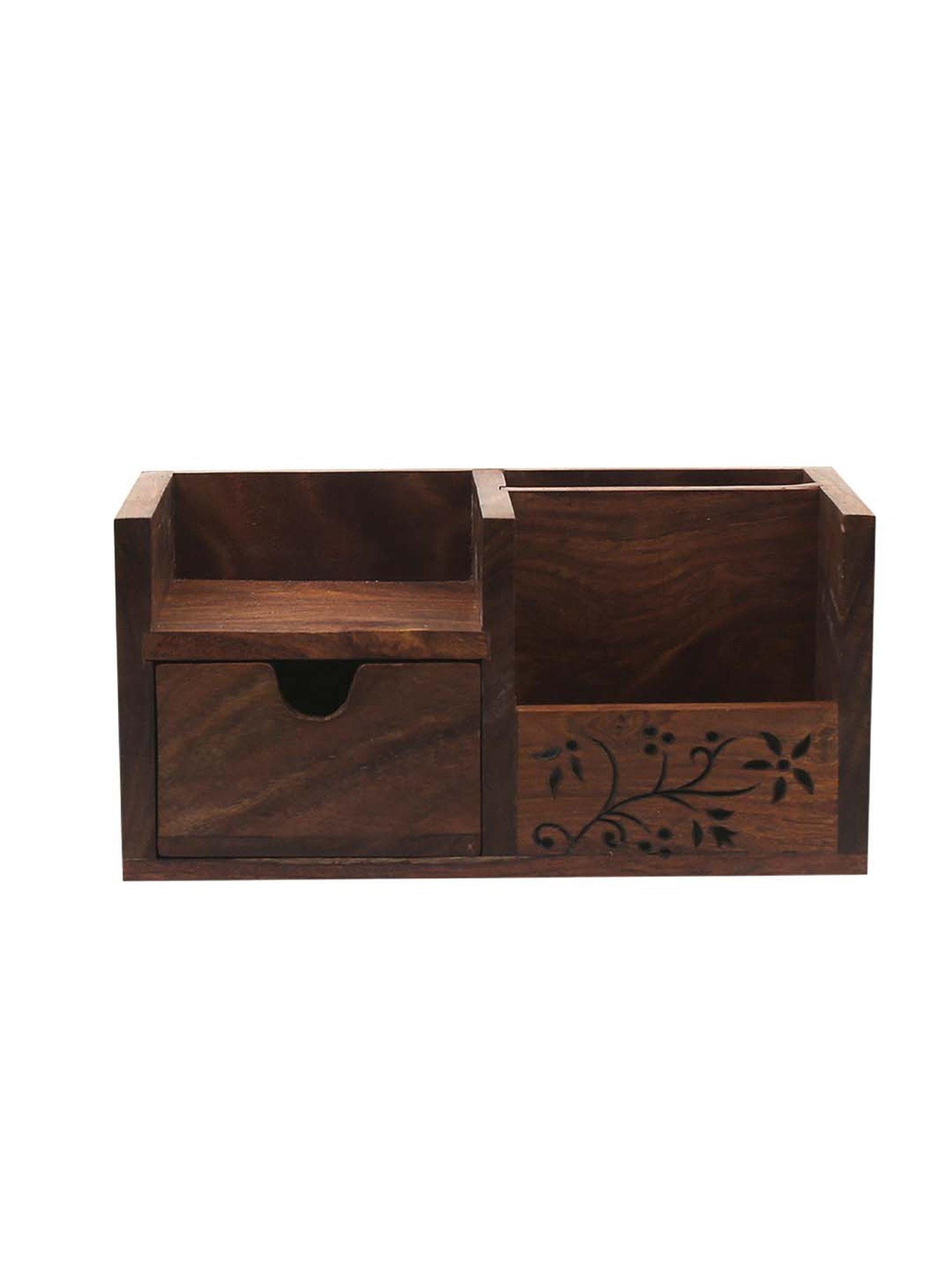 VarEesha Brown Sheesham Wood Flowery Penstand - Set of 1