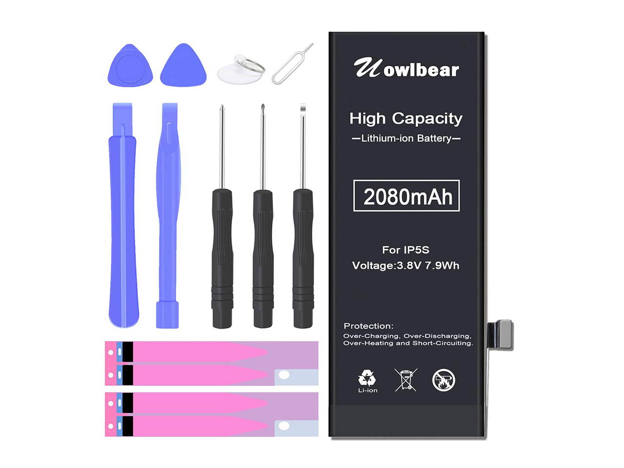 uowlbear 2080mAh Battery for iPhone 5s A1453 A1457 A1518 A1528 A1530 A1533 and iPhone 5c A1456 A1507 A1516 A1529 A1532 with Complete Replacement Kits 0 Cycle -High Capacity