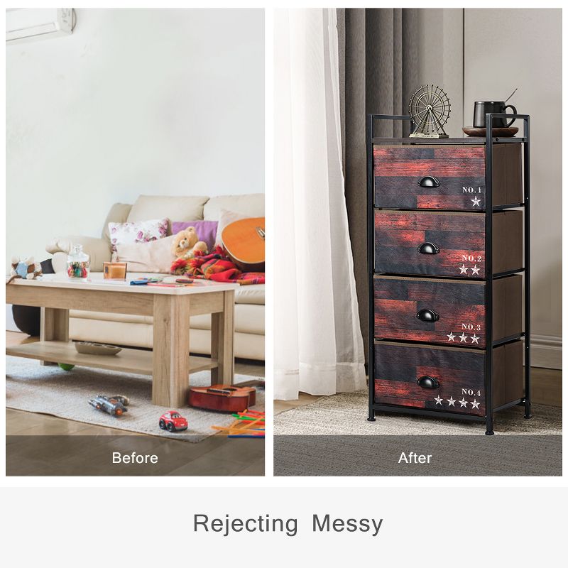Costway 4 Drawer Fabric Dresser Storage Tower Nightstand Sturdy Steel Frame Closet