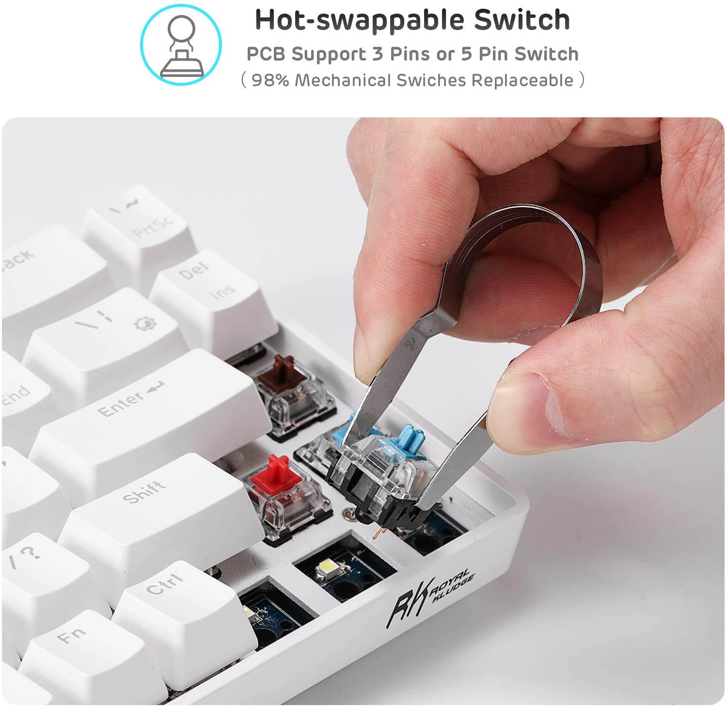 RK61 Wireless 60% Mechanical Gaming Keyboard, Ultra-Compact Bluetooth Mechanical Keyboard with 10 Hours Battery Life and Mechanical feel, Compatible  Suitable for PC, notebook computer game office