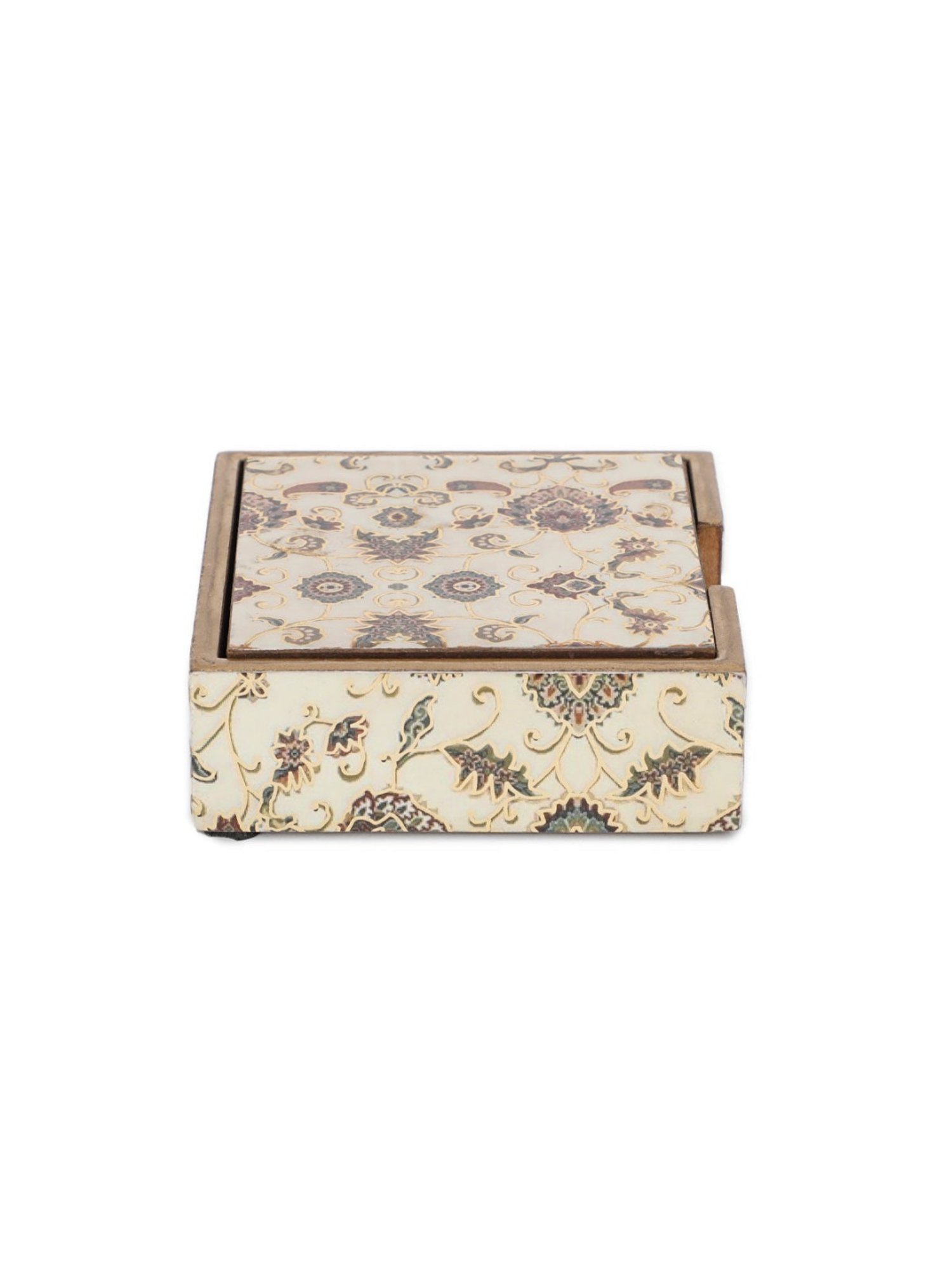 Karo Tapi Printed Multicolor Wood Coasters - Set of 6