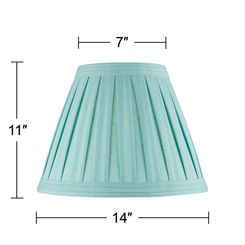 Springcrest Turquoise Linen Box Pleat Medium Empire Lamp Shade 7" Top x 14" Bottom x 11" Slant x 11" High (Spider) Replacement with Harp and Finial