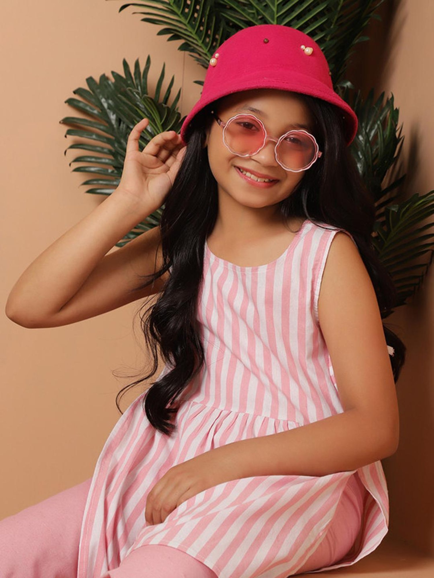 NEUDIS Kids Pink & White Striped Kurta with Trousers