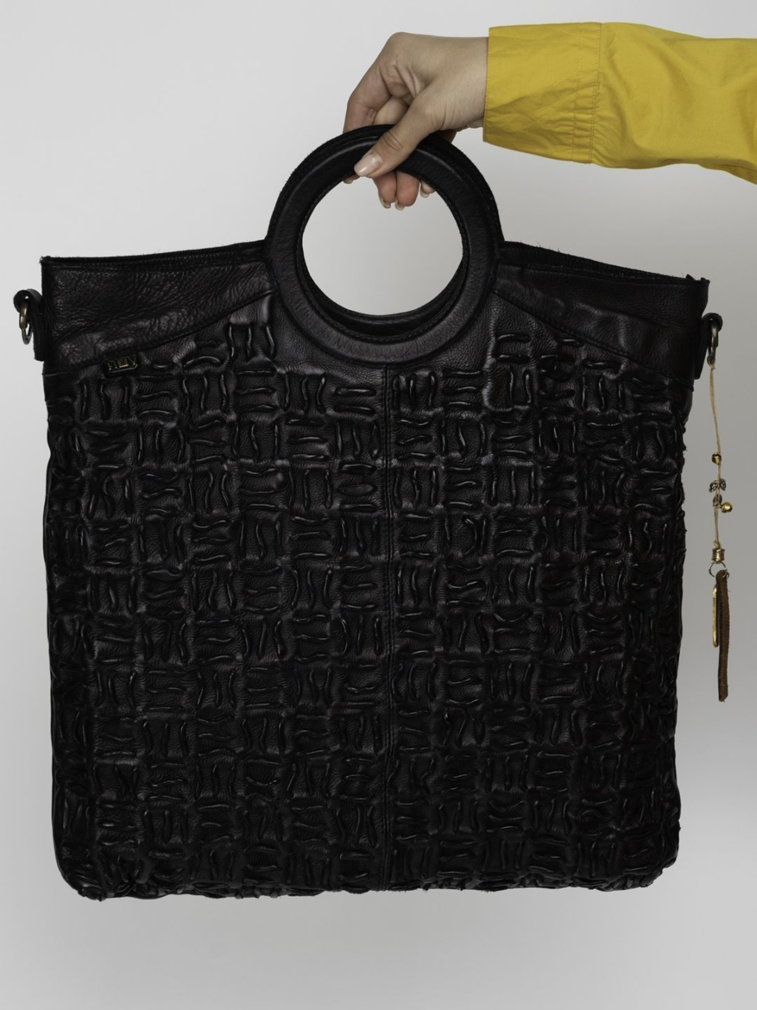 Art N Vintage Esther Black Leather Textured Large Handbag