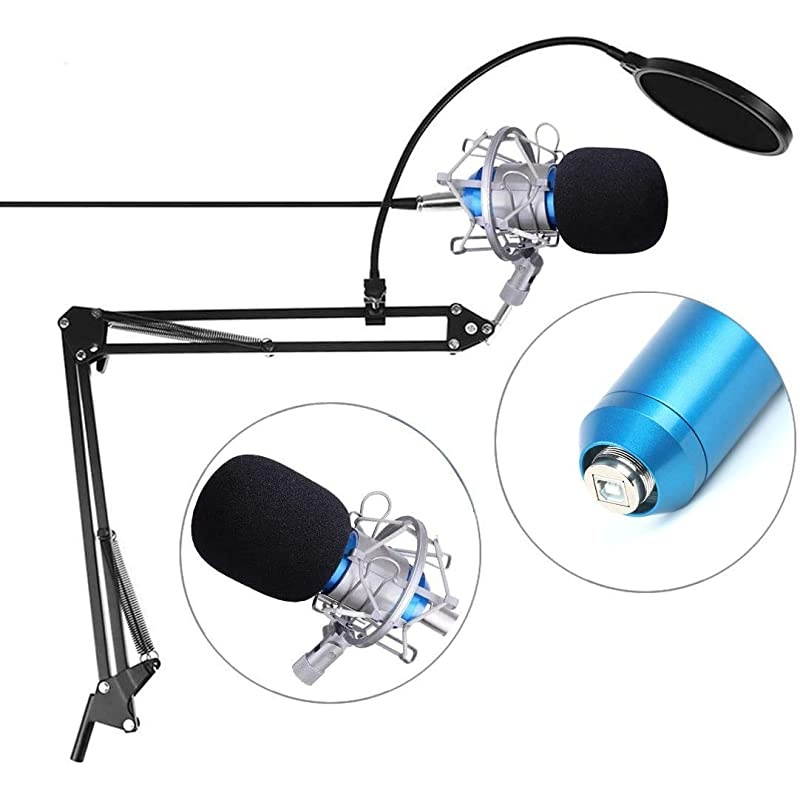 USB Condenser Microphone BundleBM800 Mic Kit with Adjustable Boom Scissor Arm StandShock MountPop Filter USB Audio Cable for Computer YouTube Singing Studio Recording amp Broadcast