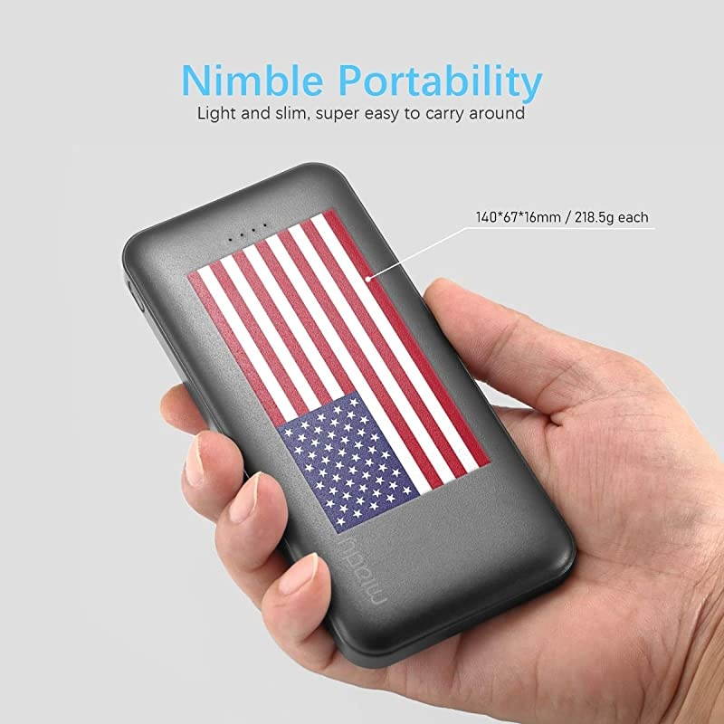 2Pack  10000mAh Dual USB Portable Charger Fast Charging Power Bank with USB C Input Backup Charger for iPhone X Galaxy S9 Pixel 3 and etc Flag Edition