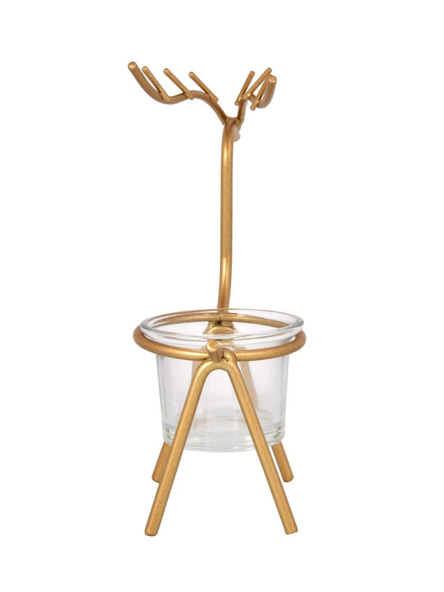 Tayhaa Golden & Transparent Metal Reindeer Tealight Candle Holder