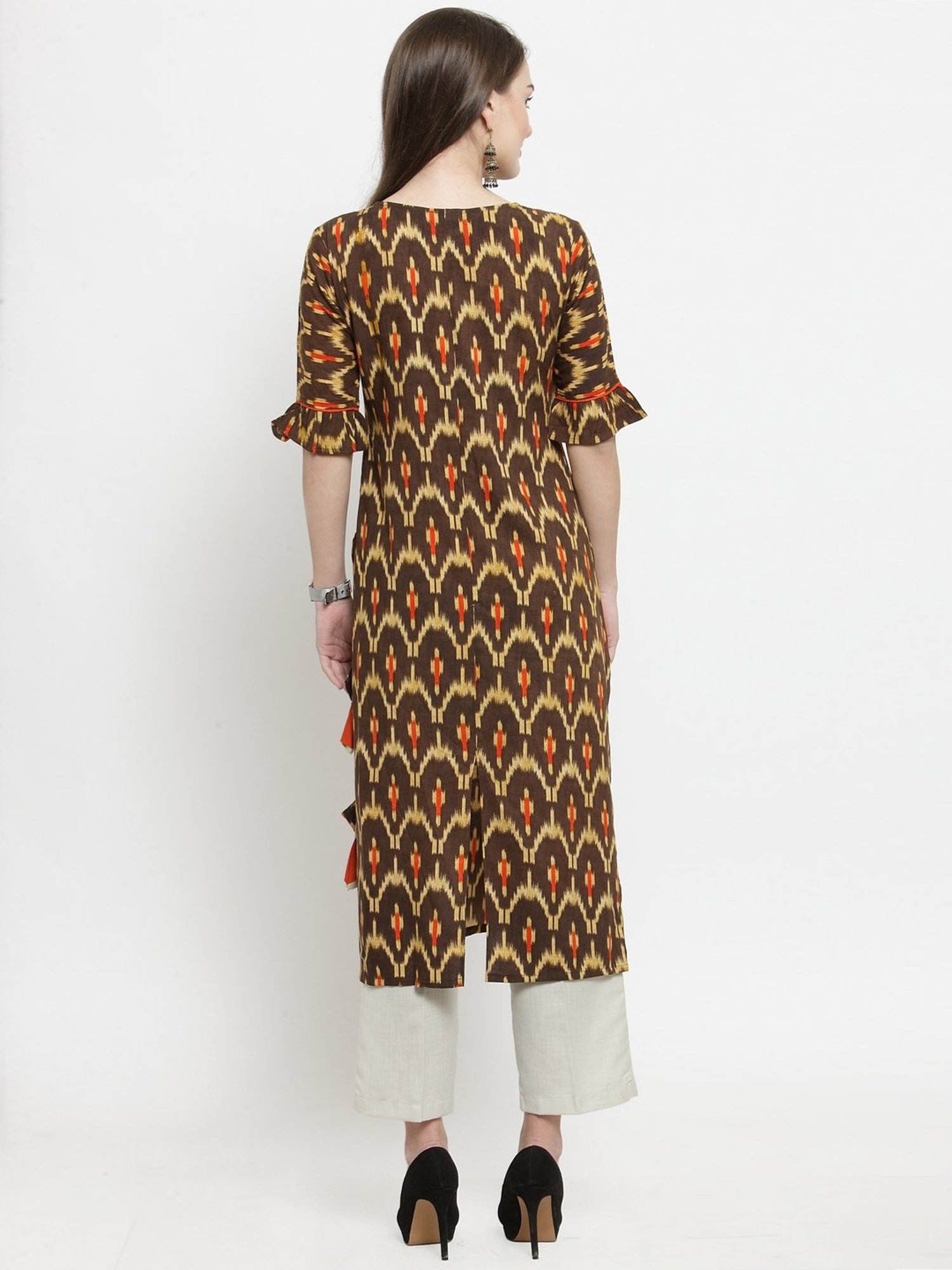 Indibelle Brown Printed Straight Kurta