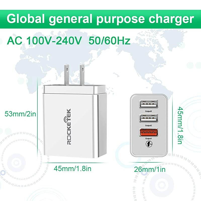 USB Quick Charger Wall Charger, 30W QC 3.0 Fast Charger 3 USB Port Wall Power Plug Adapter for iPhone Xs XS Max XR X 8 7 6 Plus, Galaxy S10 S9 S8 Edge Plus, Note 8 7, Nexus and More