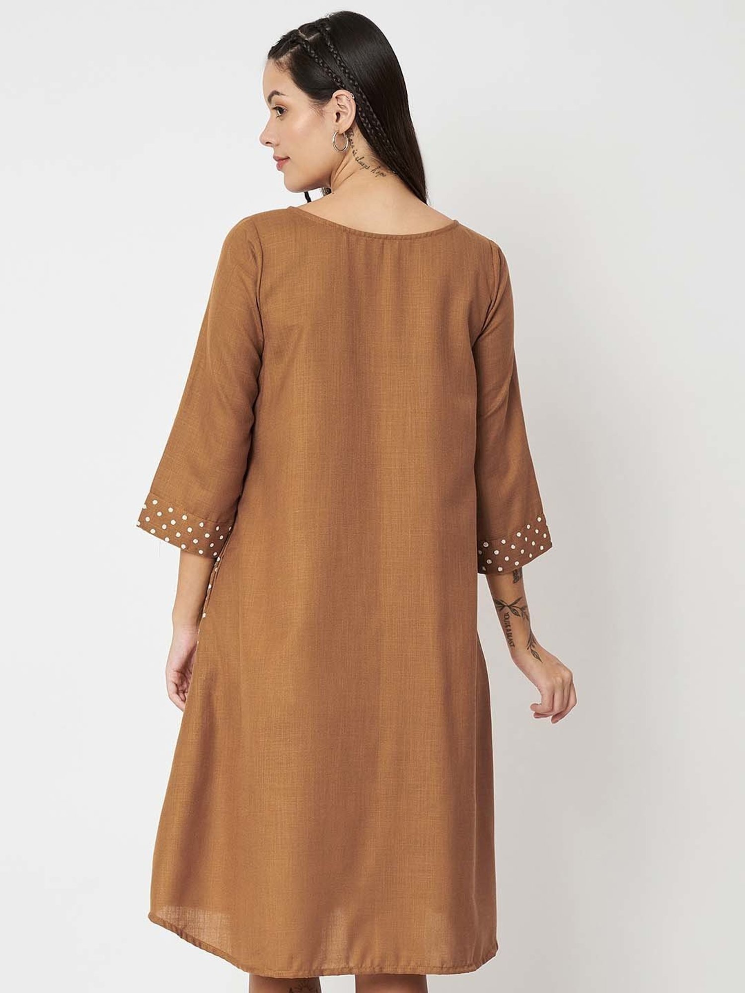 9rasa Mustard Printed A Line Ethnic Dress