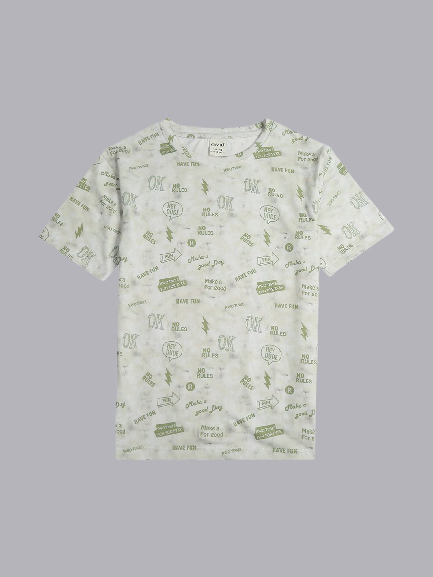 Cavio Kids Light Green Printed T-Shirt