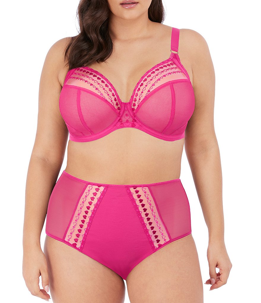 Elomi Plus Matilda Embroidered Sheer Plunge Convertible U-Back to Racerback Contour Wire Full-Busted Bra