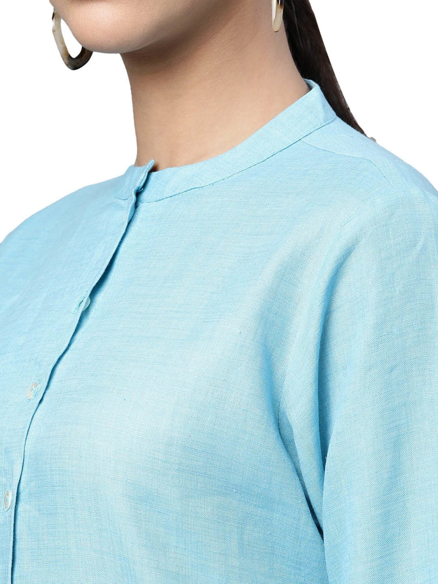 Linen Club Woman Blue Straight Kurta