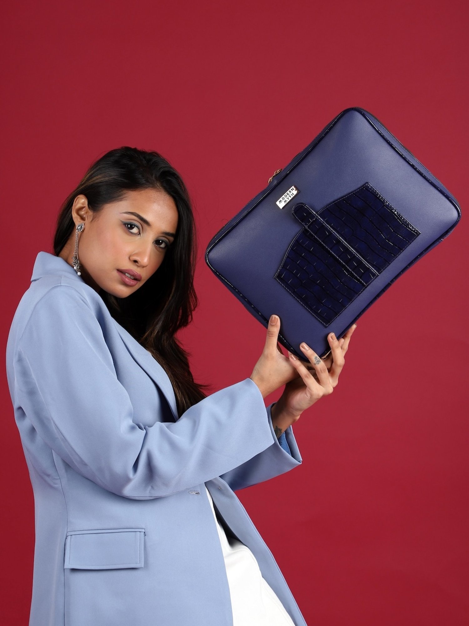 Modern Myth Blue Textured Medium Laptop Sleeve