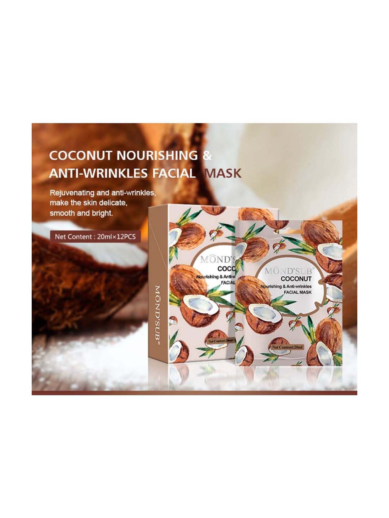 MONDSUB Coconut Anti Wrinkles Face Sheet Masks (Pack of 3) - 20 ml Each