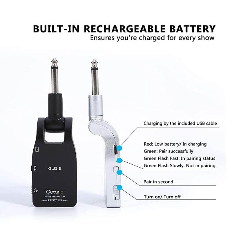 Wireless Guitar System 24G Rechargeable Transmitter Receiver for Electric Guitar Bass