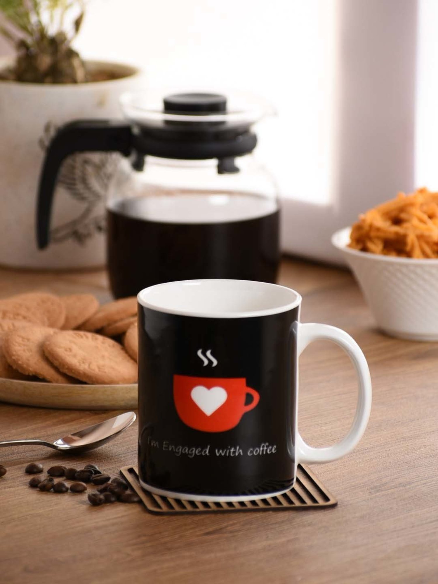 Clay Craft Black & Red Ceramic Milk Mugs (340 ml) - Set of 1