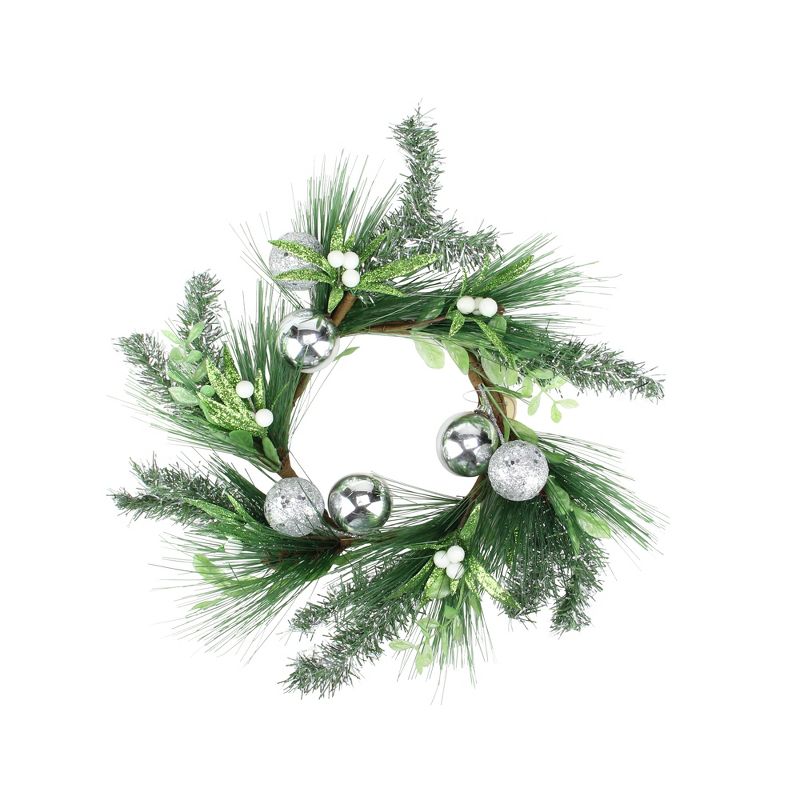 Transpac 12" Christmas Mistletoe Candle Wreath with Silver Balls - Green
