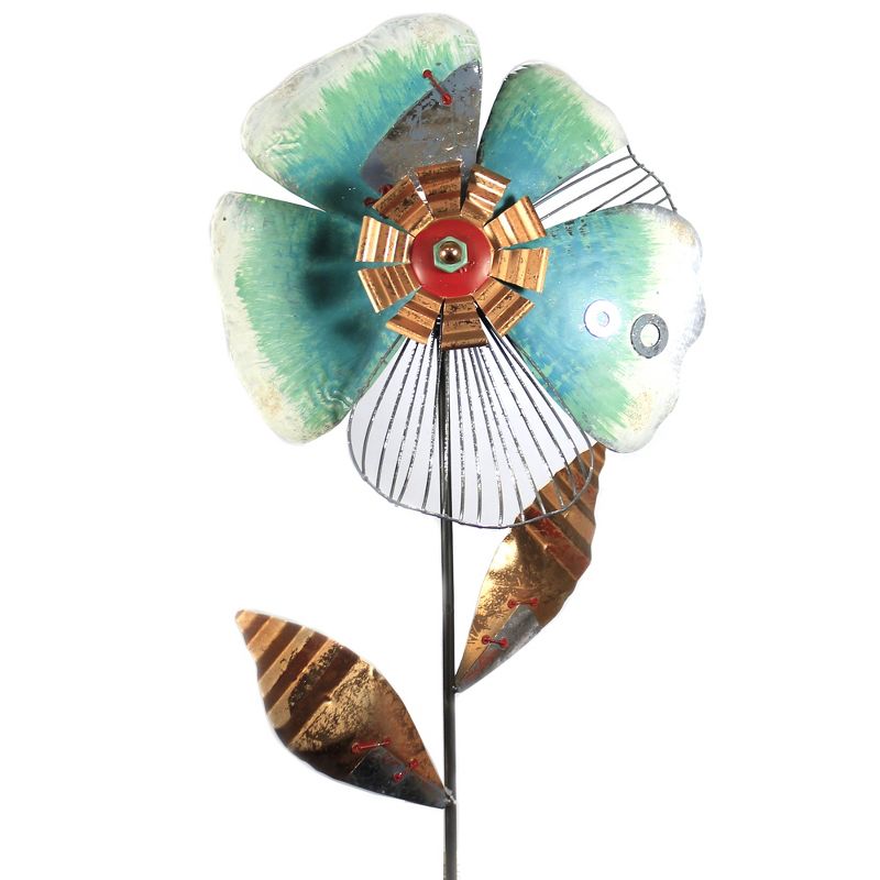 Home & Garden 44.5" Nuts & Bolts Flower Stake Blue Upcycled Summer Regal Art & Gift  -  Decorative Garden Stakes