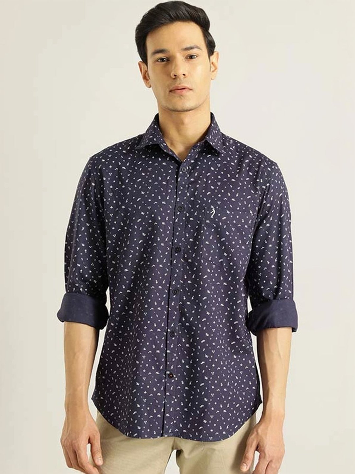 Indian Terrain Navy Slim Fit Printed Shirt