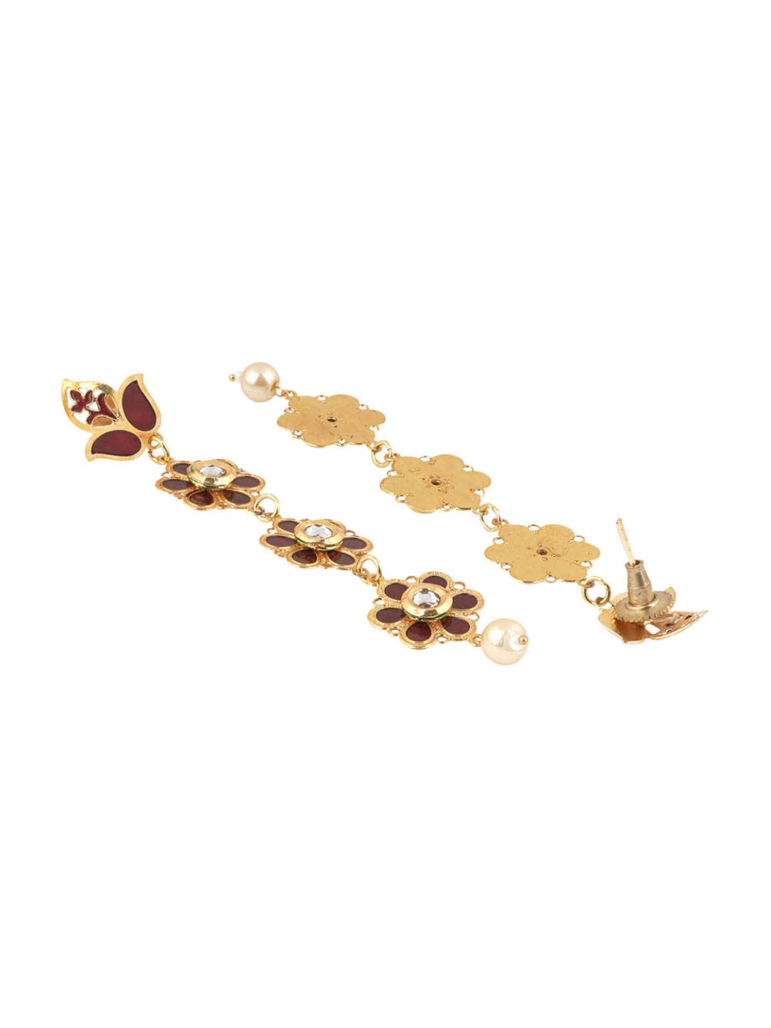 Teejh Daivey Maroon & Golden Dangler Earrings