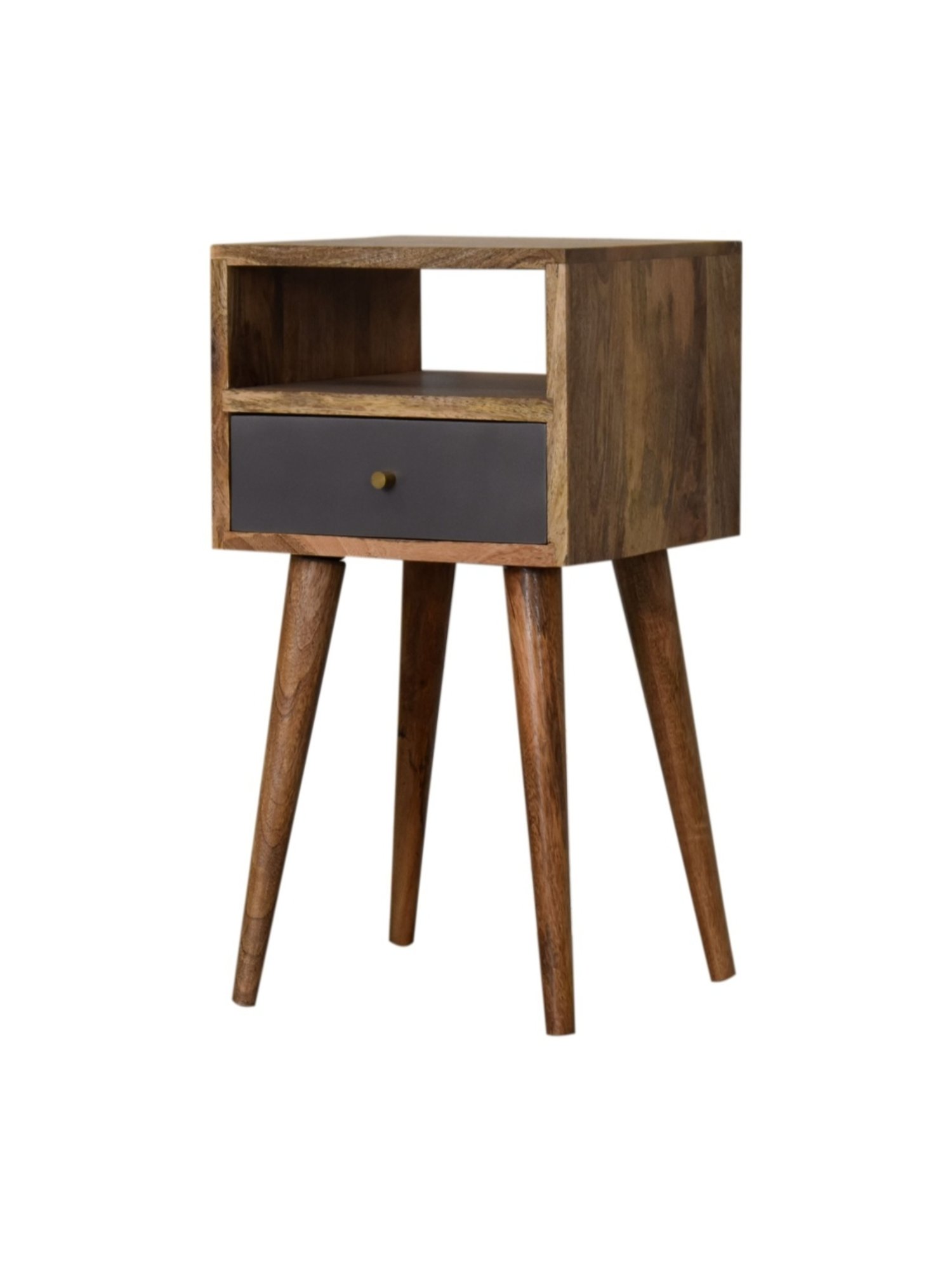 Artisan Furniture Solid Brown Mango Wood Side Table Slate Grey Finish