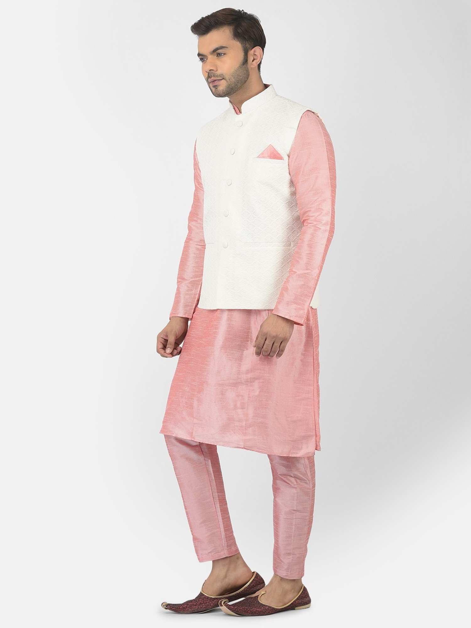 Deyann Pink & White Regular Fit Embroidered Kurta Set With Jacket
