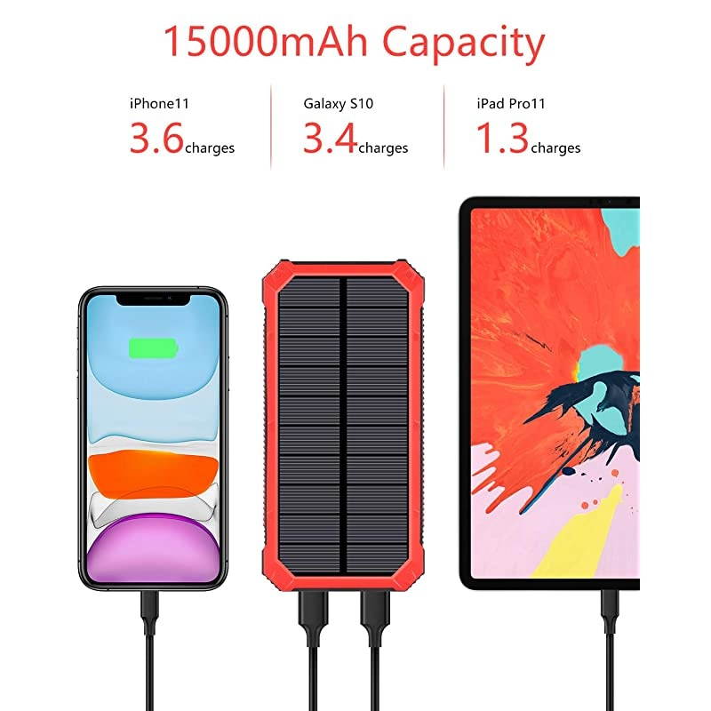 Portable Power Bank 15000mAh  Solar Charger Solar Power Bank Battery Pack HighSpeed Charging Solar Phone Charger for iPhone Samsung and More