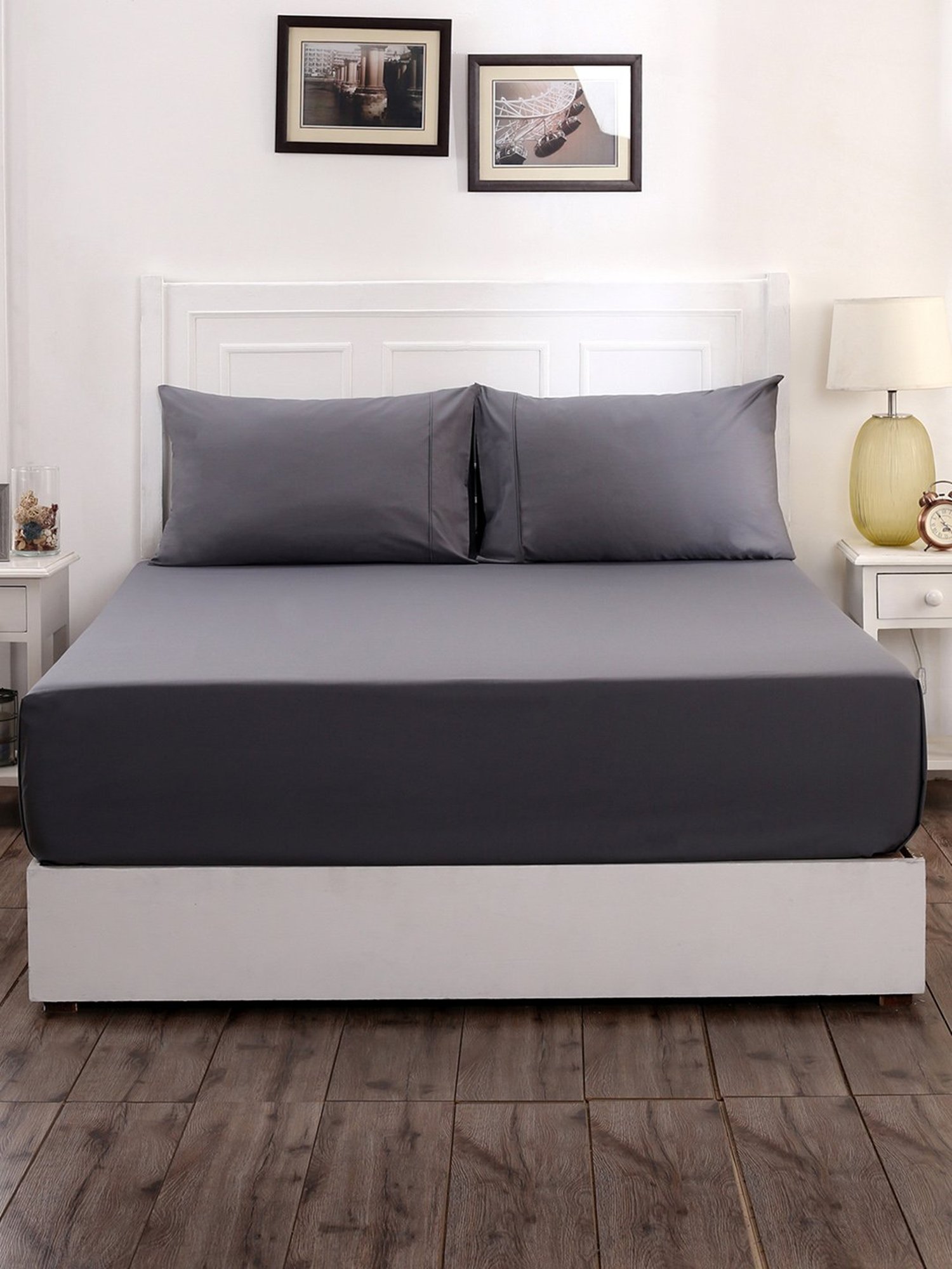Maspar Grey 200 TC Cotton Single Bed Sheet with 1 Pillow Cover