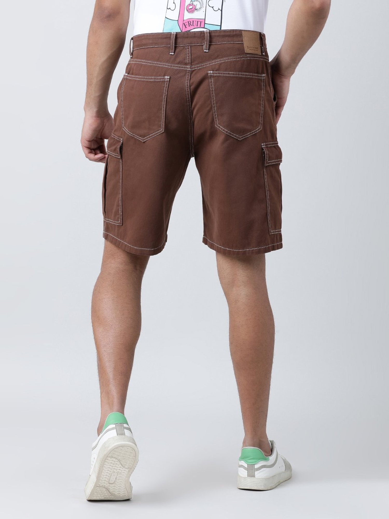 Bene Kleed Chocolate Brown Relaxed Fit Cotton Cargo Shorts
