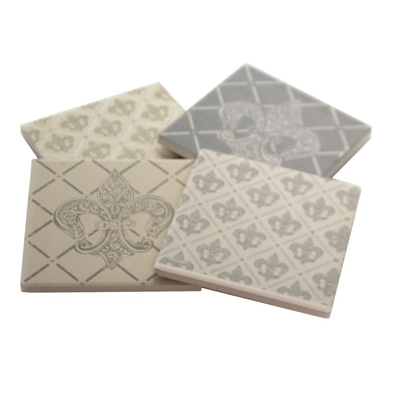Tabletop 4.0" Fluer De Lis Coaster Set French Canada Royal Arms Carson Home Accents  -  Coasters