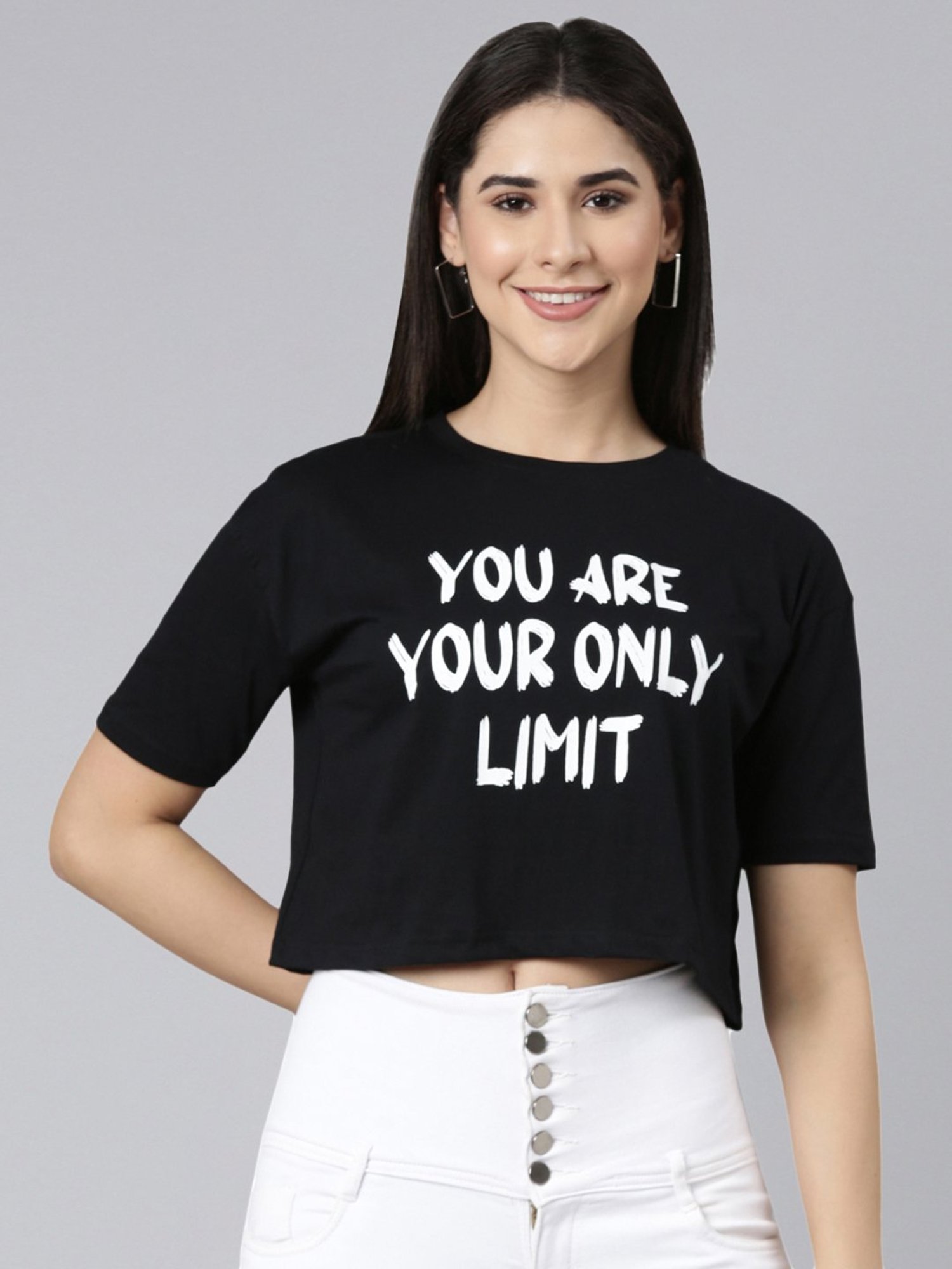 Kryptic Pure Cotton Printed Drop Shoulder Oversized Crop T-Shirt