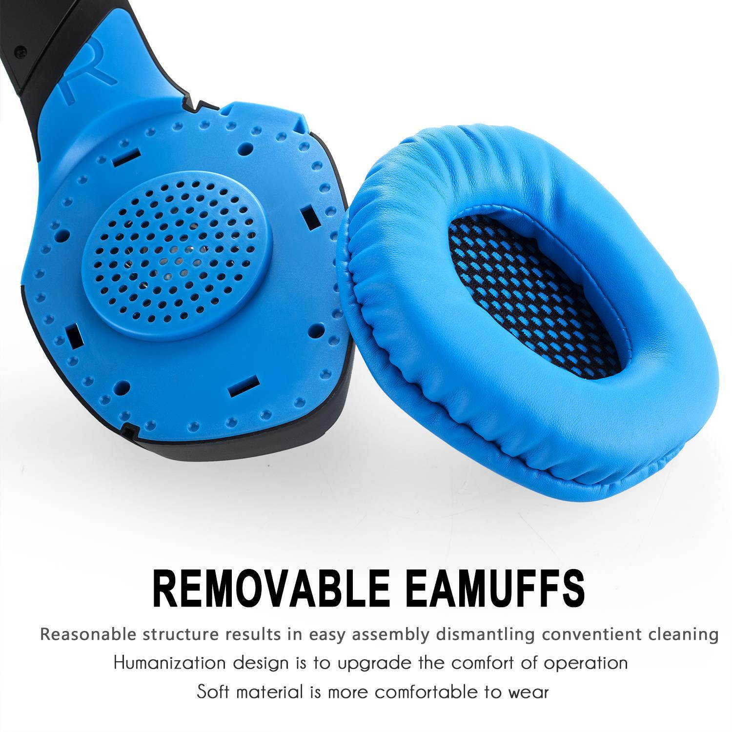 ONIKUMA K1-B with LED Black and blue Gaming Headset Wired Stereo Game Headphones Noise-canceling Gaming Headphone with Mic for PS4 Xbox One Laptop Computer Cellphone