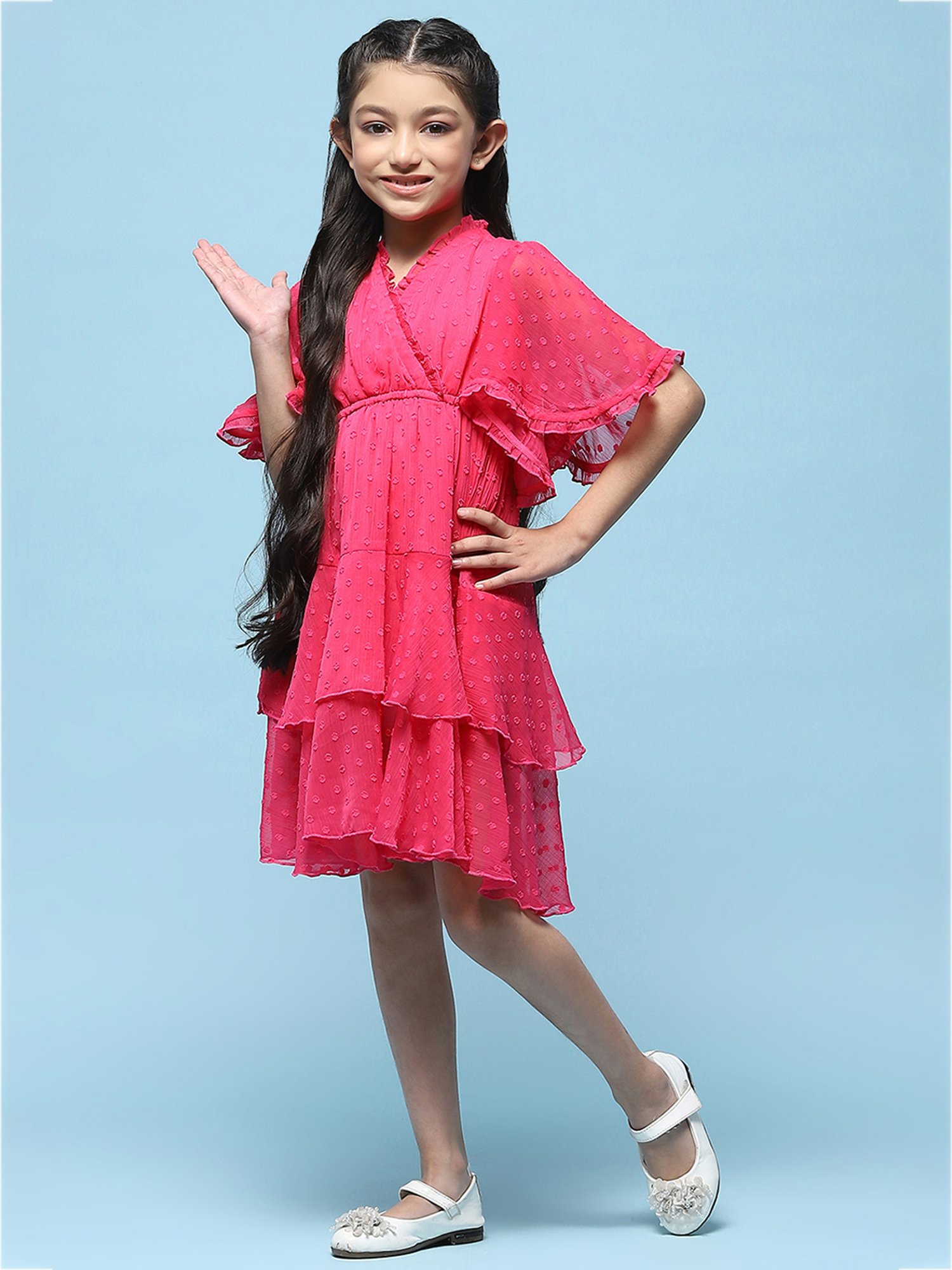 BIBA Girls Pink Solid Dress
