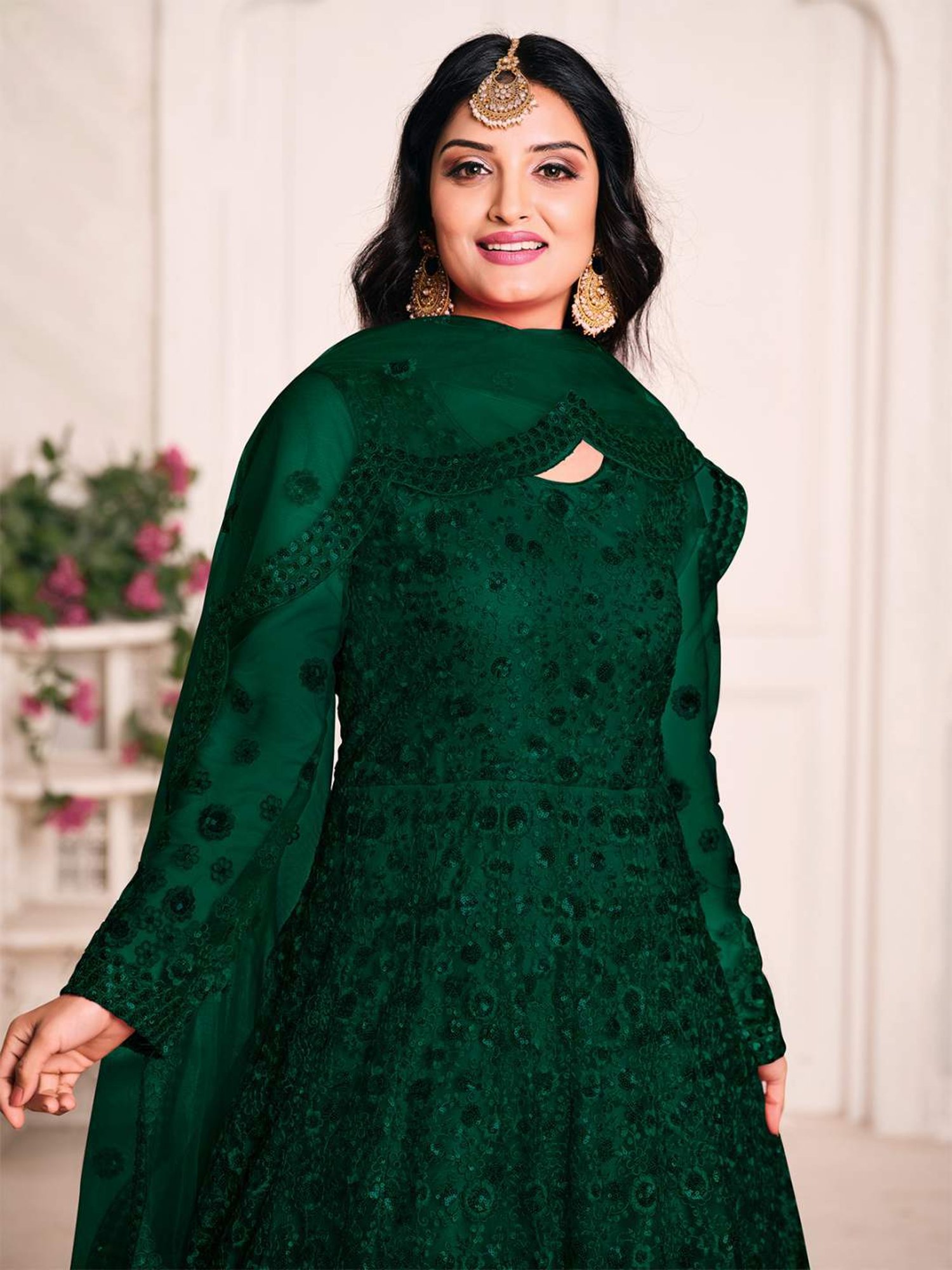 Odette Green Embroidered Unstitched Dress Material
