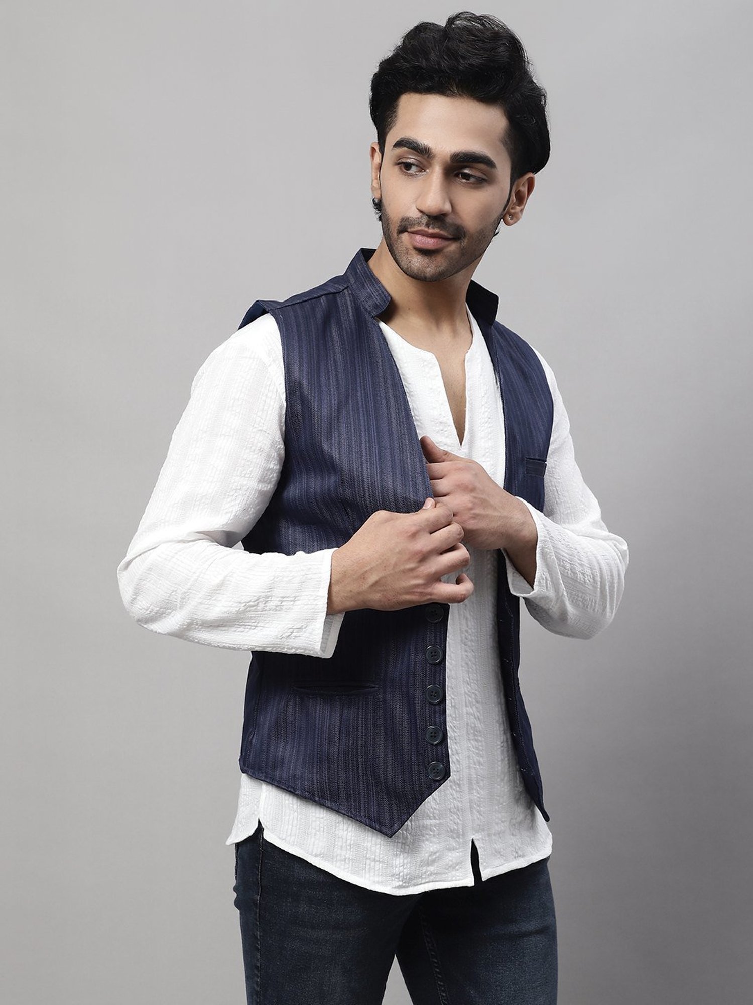 Even Blue Regular Fit Striped Waistcoat