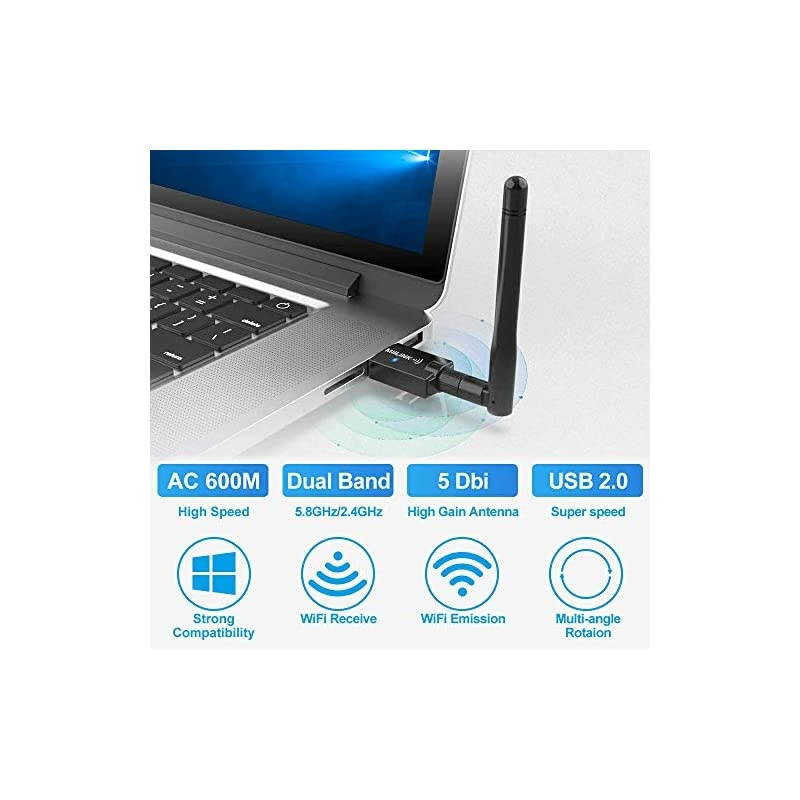 USB WiFi Adapter for PC 600Mbps,Wireless Network Adapter Dual Band 2.4GHz/5.8GHz WiFi Card 802.11ac WiFi Dongle for Desktop Laptop Support Windows 10/8.1/8 /7 /XP/Vista/Mac OS (NO CD Needed)
