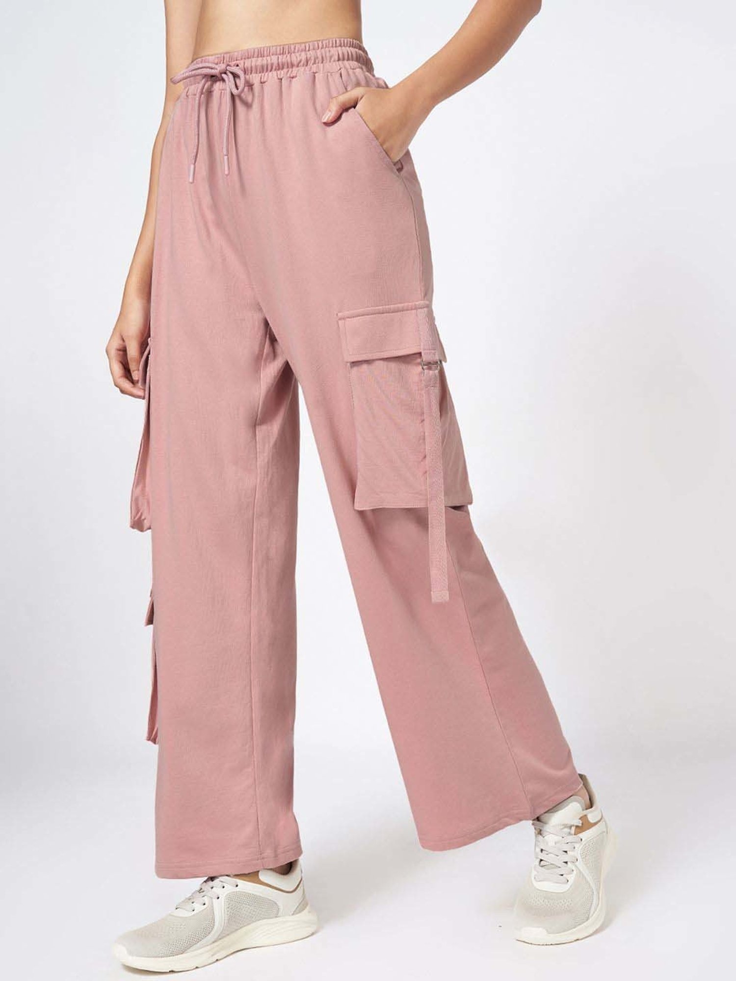 Ajile by Pantaloons Pink Cotton Plain Flared Pants