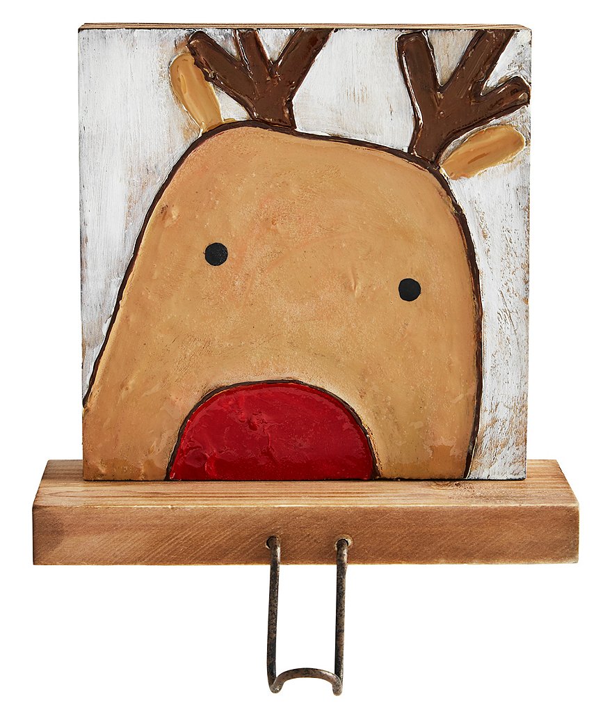 Mud Pie Farmhouse Christmas Collection Reindeer Hand-Painted Stocking Holder