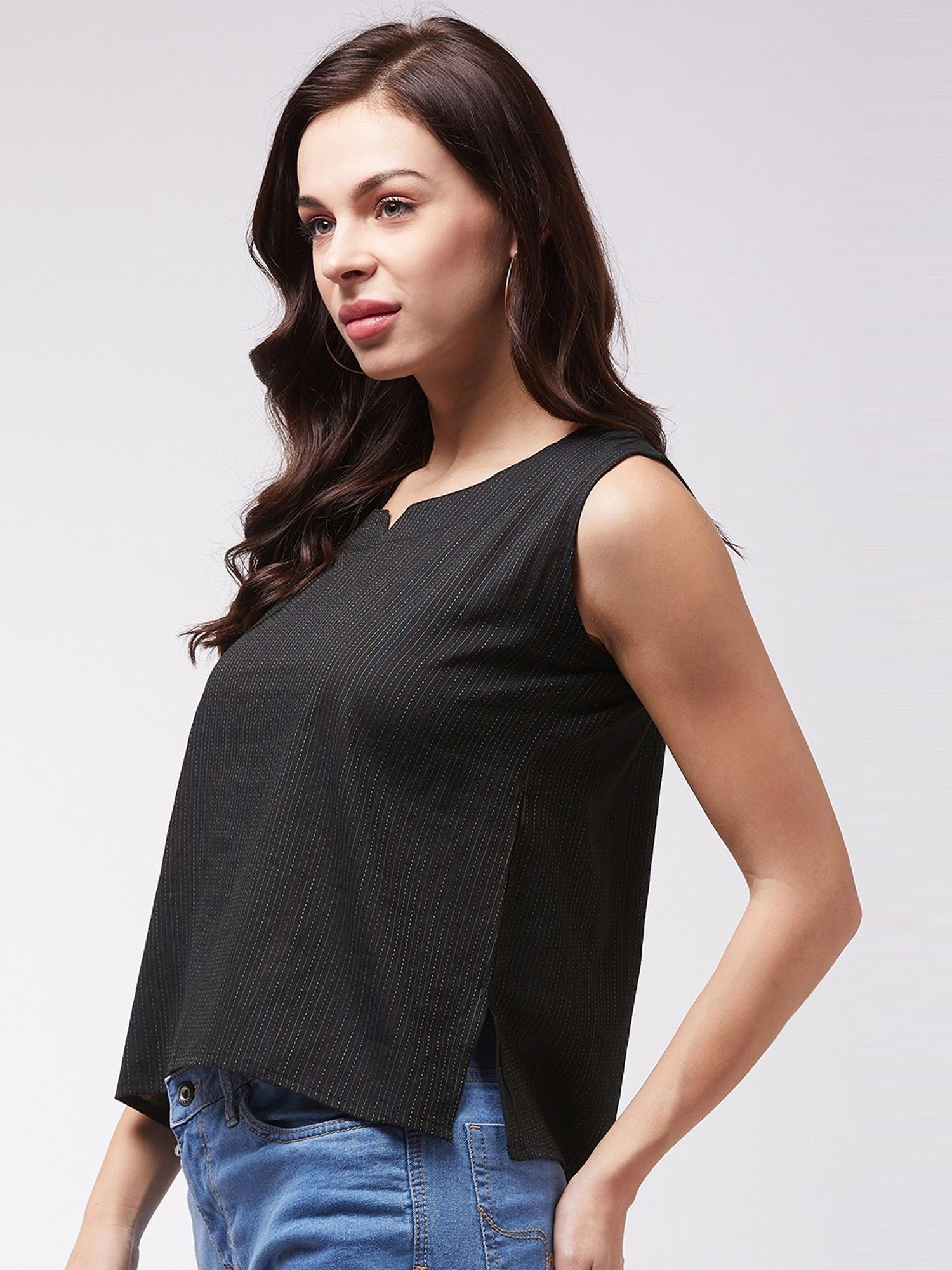 Inweave Black Cotton Printed Top