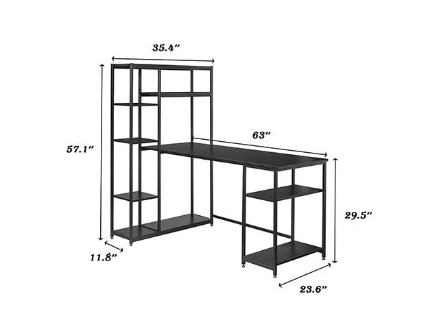Office Computer Game Desk with Multiple Storage Shelves, Modern Large Office Desk with Bookshelf and Storage Space,Black,GT67