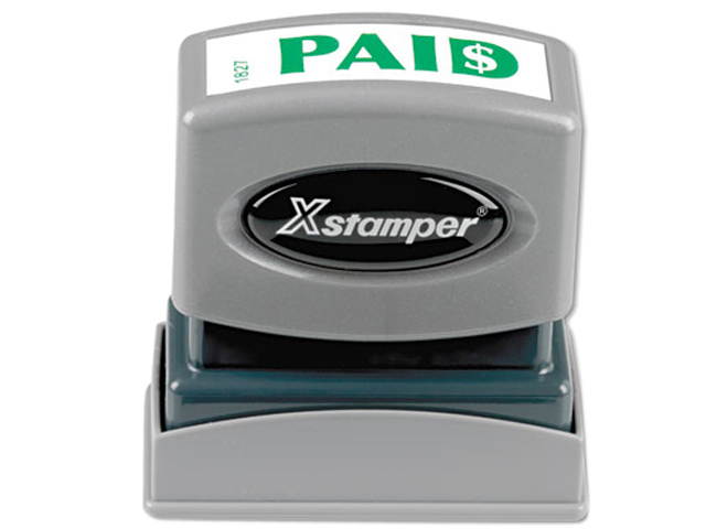 Xstamper ECO-GREEN 1827 Title Message Stamp, PAID, Pre-Inked/Re-Inkable, Light Green
