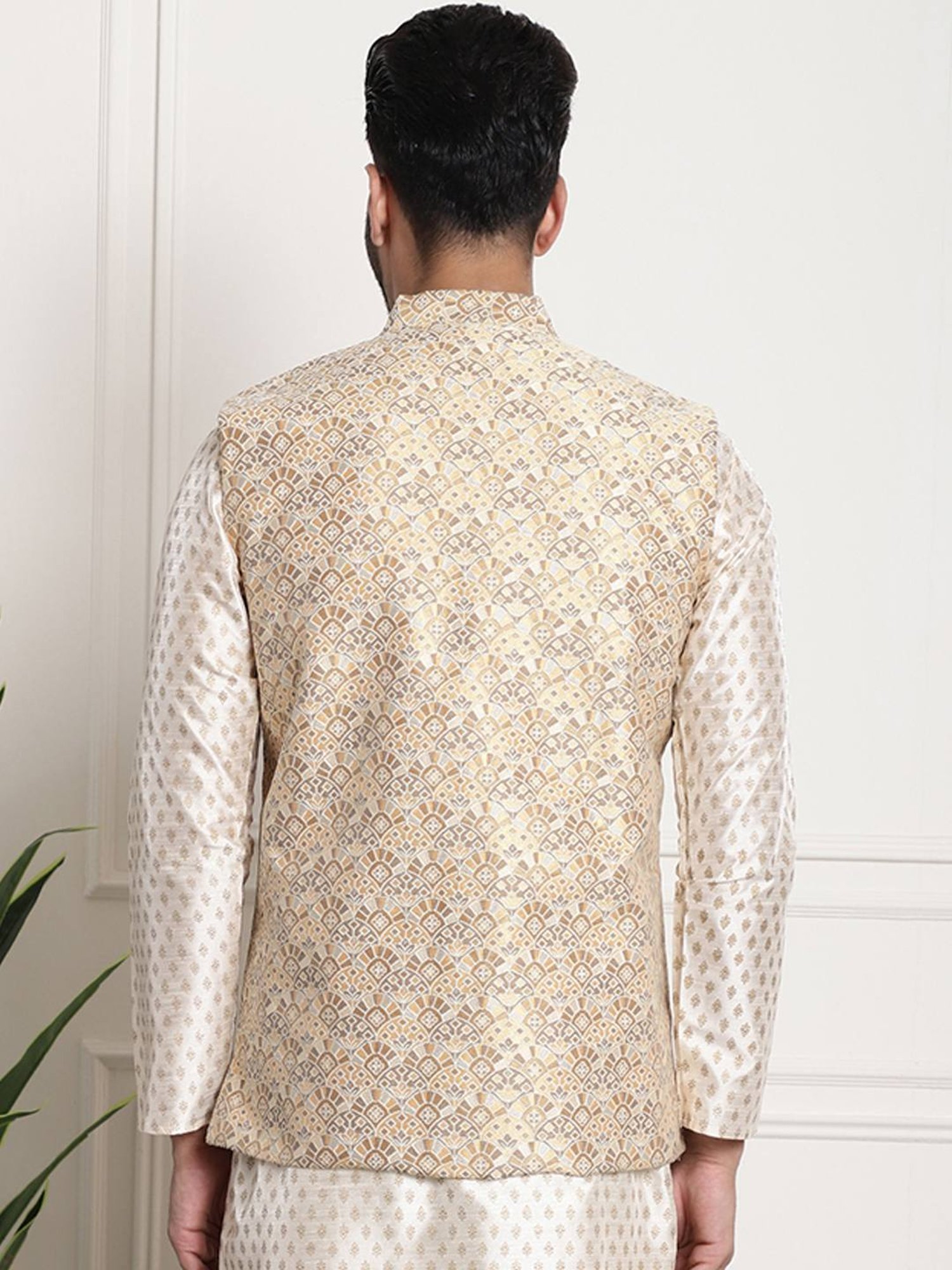 Sojanya Gold Regular Fit Self Pattern Nehru Jacket
