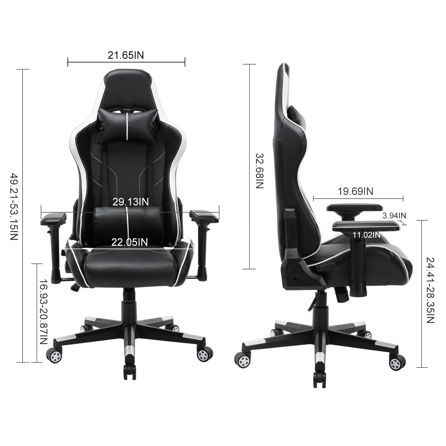 Gaming Chair Ergonomic PU Leather Office Chair High Back Computer Chair Adjustable Back Desk Chair with Adjustable Armrests Headrest and Lumbar Support