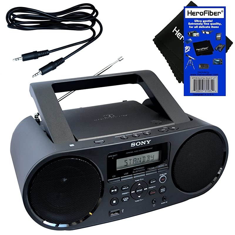 Sony Bluetooth NFC Near Field Communications MP3 CDCDRRW Portable MEGA BASS Stereo Boombox with Digital Radio AMFM Tuner USB Playback + Auxiliary Cable  Gentle Cleaning Cloth